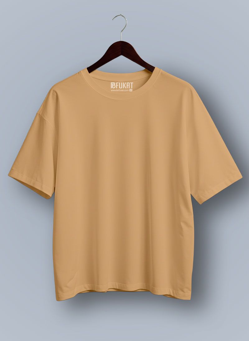 Beige Plain Oversized T-shirt